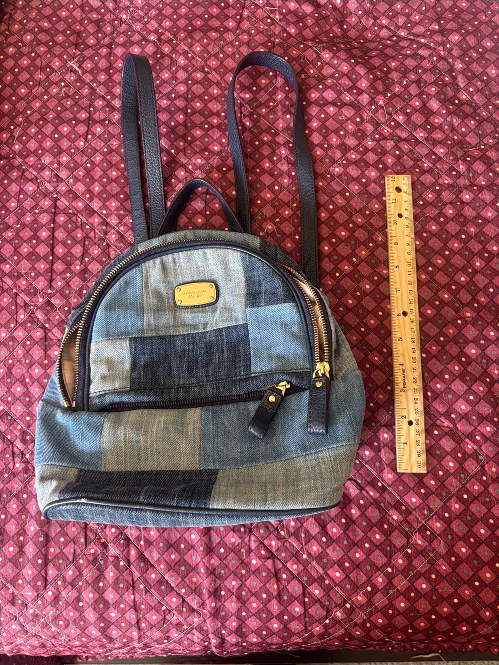 Michael Kors Patchwork Denim Mini Backpack with Black Trim